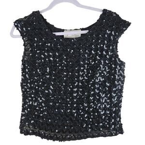 Vintage Black Sequin Sleeveless Top Holiday Party NYE Glitter Tank Size S/M